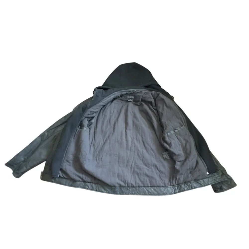 Kenneth Cole Reaction Mens Faux Leather Hooded Moto Jacket Gray Size M‎